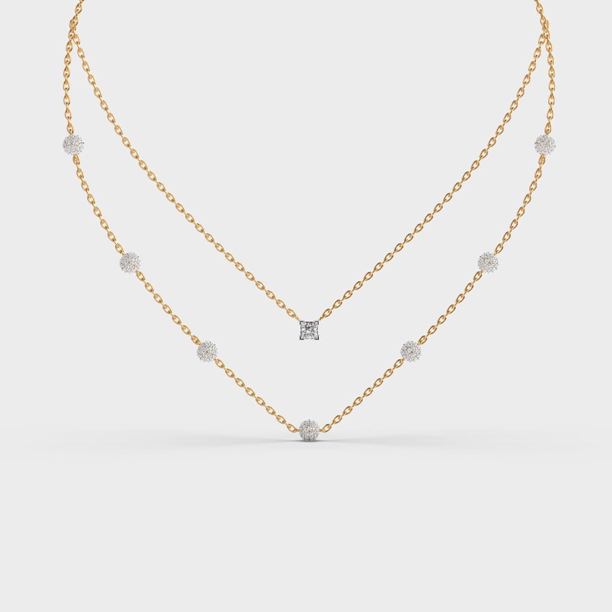 Double Chain Layered Diamond Necklace