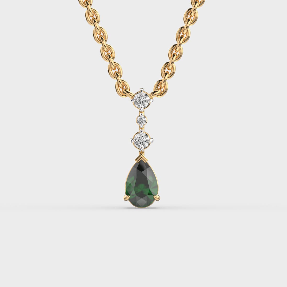 Pear Drop Green Stone Pendant (With Chain)