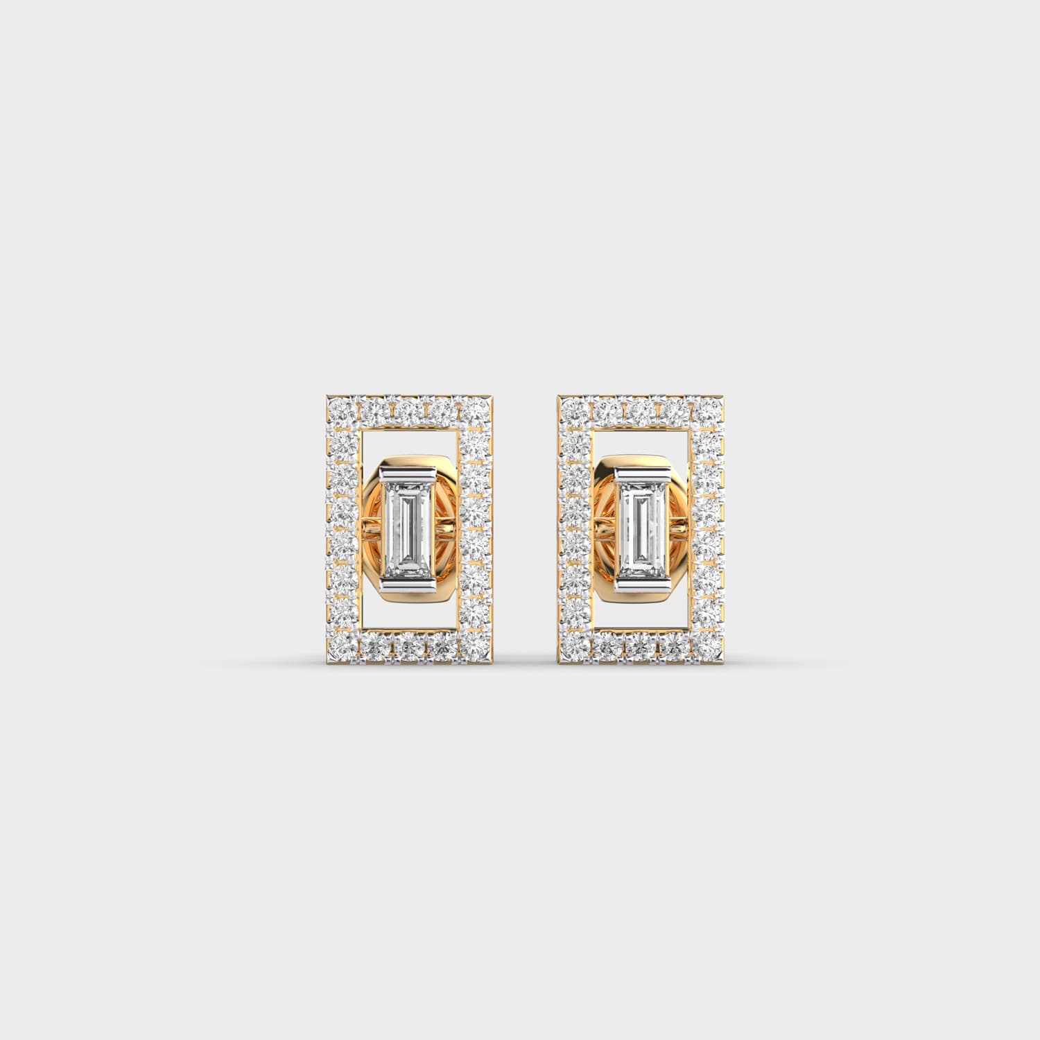 Shimmering Rectangle Baguette Diamond Stud Earrings
