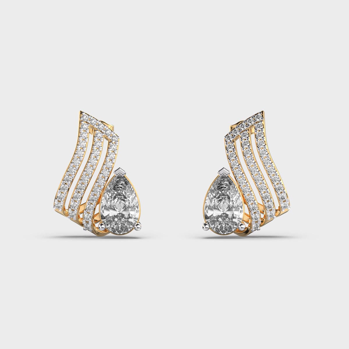 Wave Of Pear Diamond Ear Studs