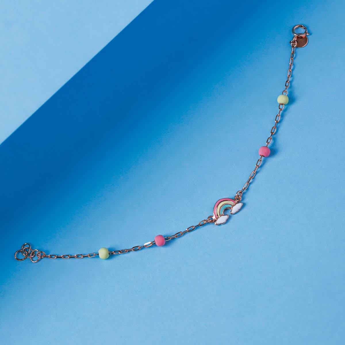 Colourful Rainbow Charm Beaded Bracelet For Kids