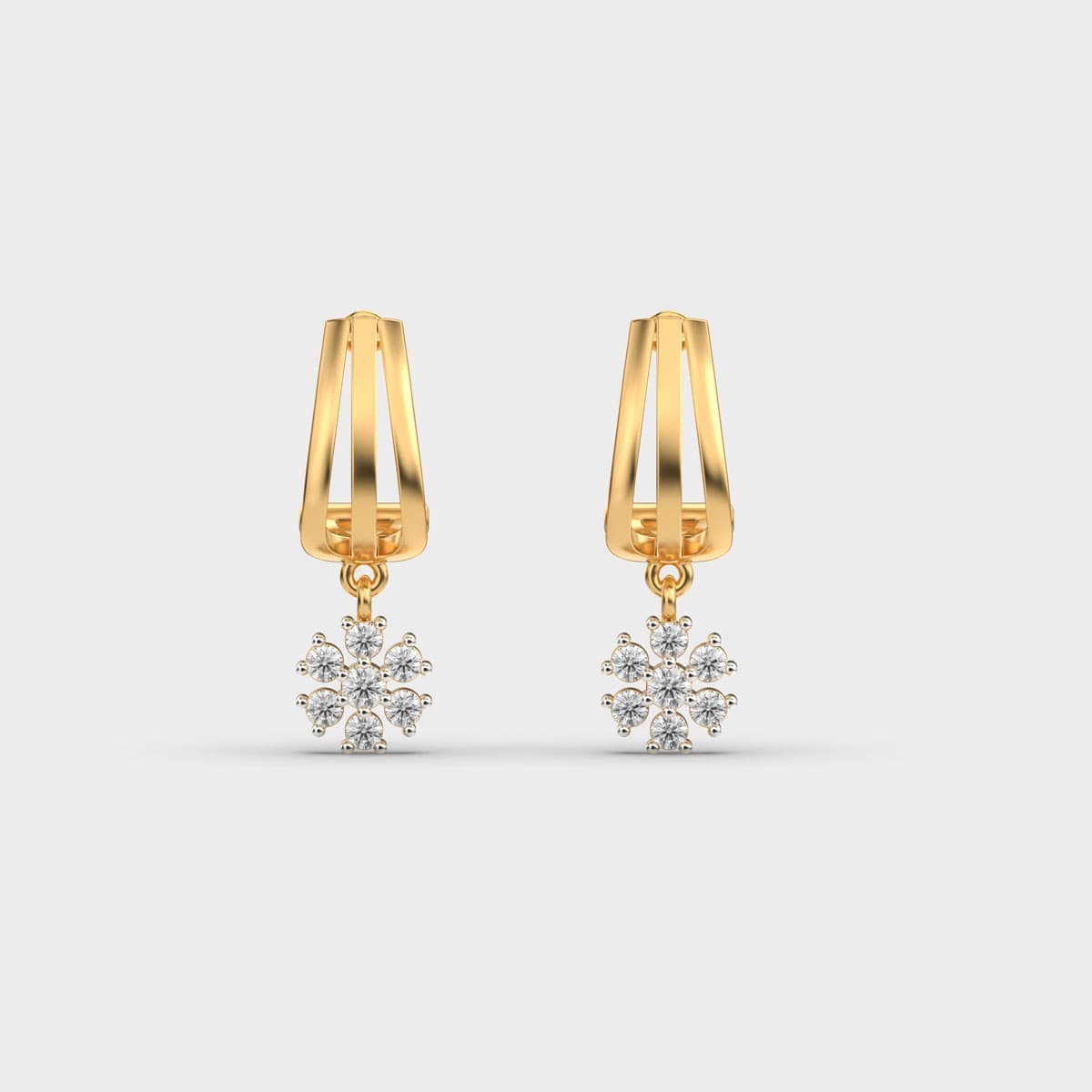 Diamond Encrusted Flower Drop Dangling Earrings
