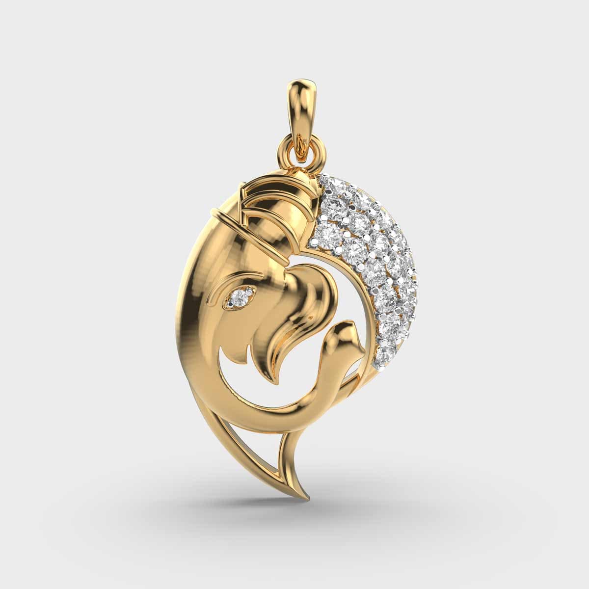 Ganesha Three Lines Diamond Pendant (Without Chain)