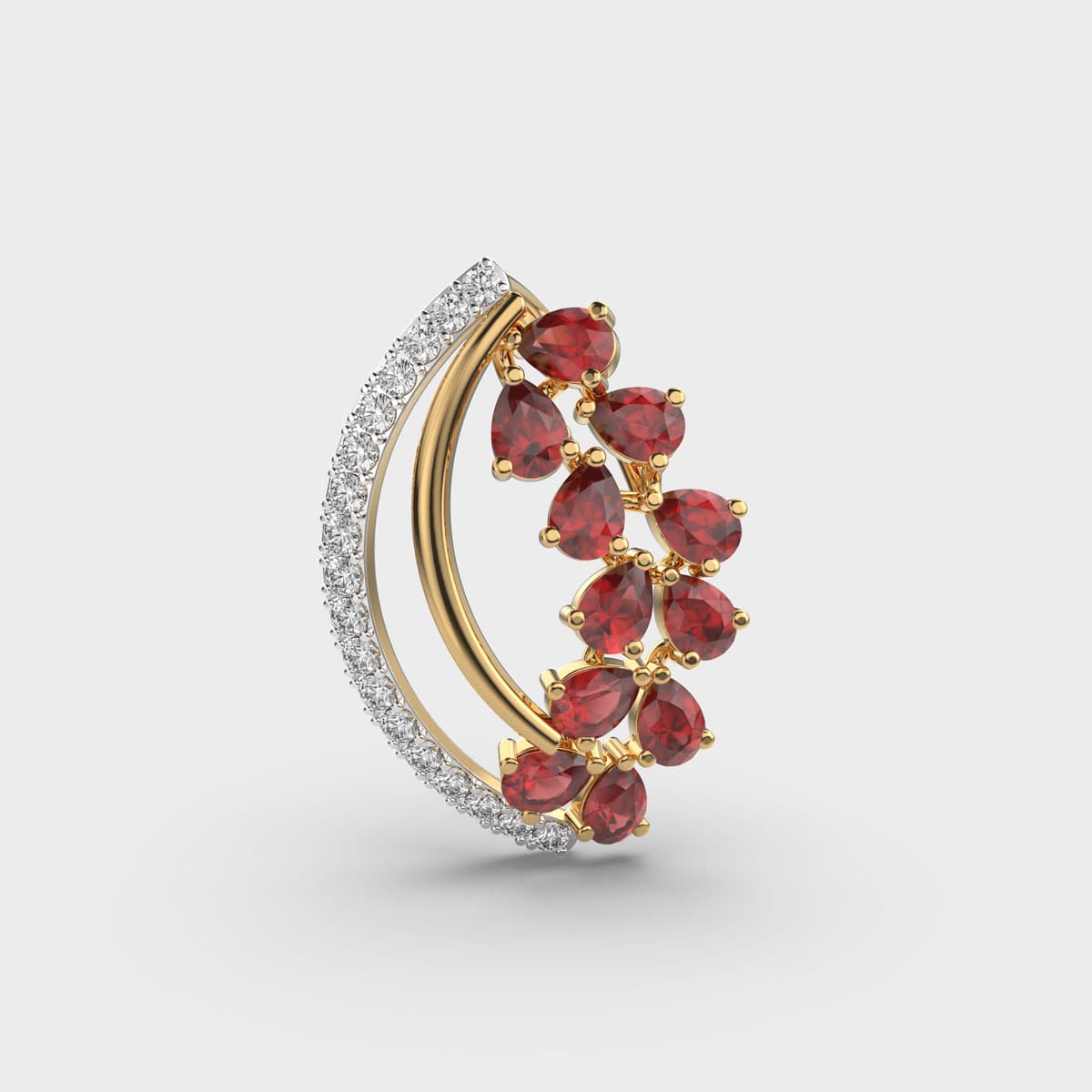 Hibiscus Red Stone Diamond Pendant (Without Chain)