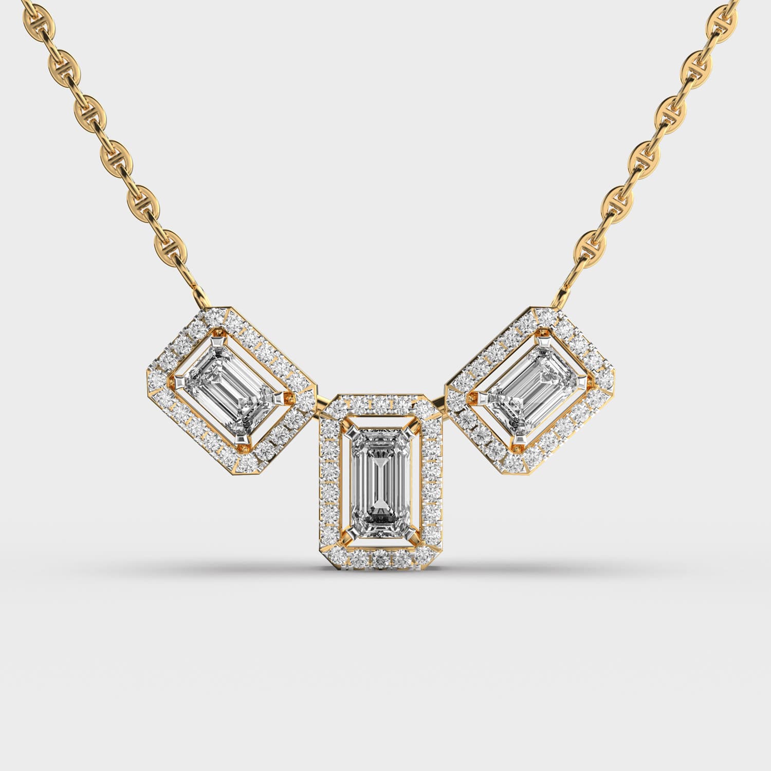 Elegant Trio Emerald Cut Diamond Pendant