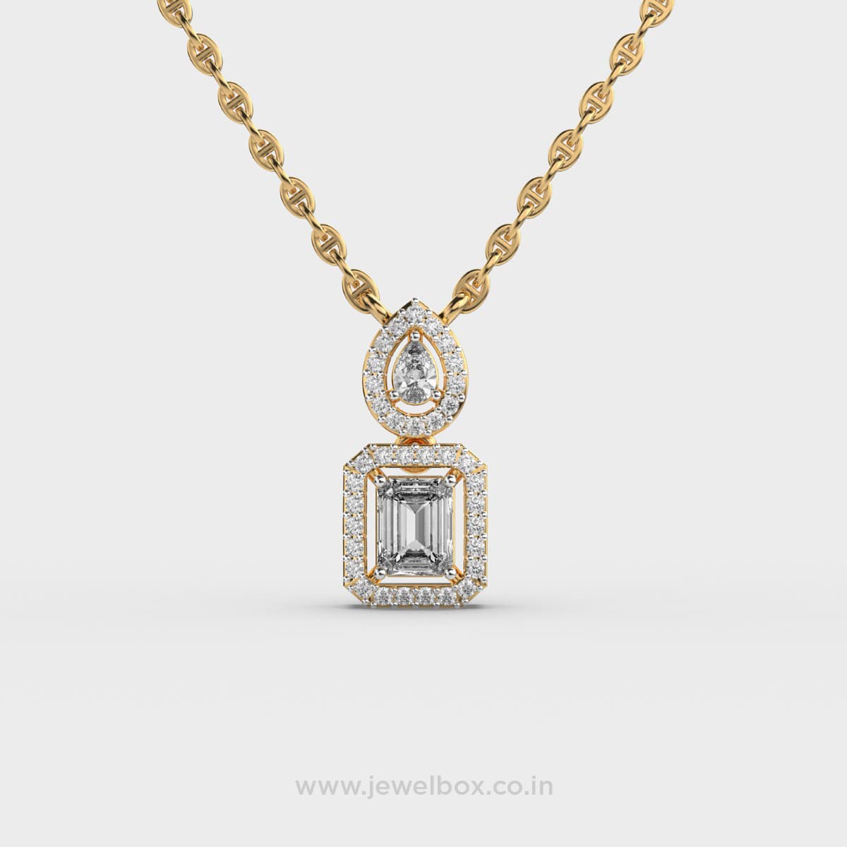 Elegant Pear and Emerald-Cut Diamond Pendant