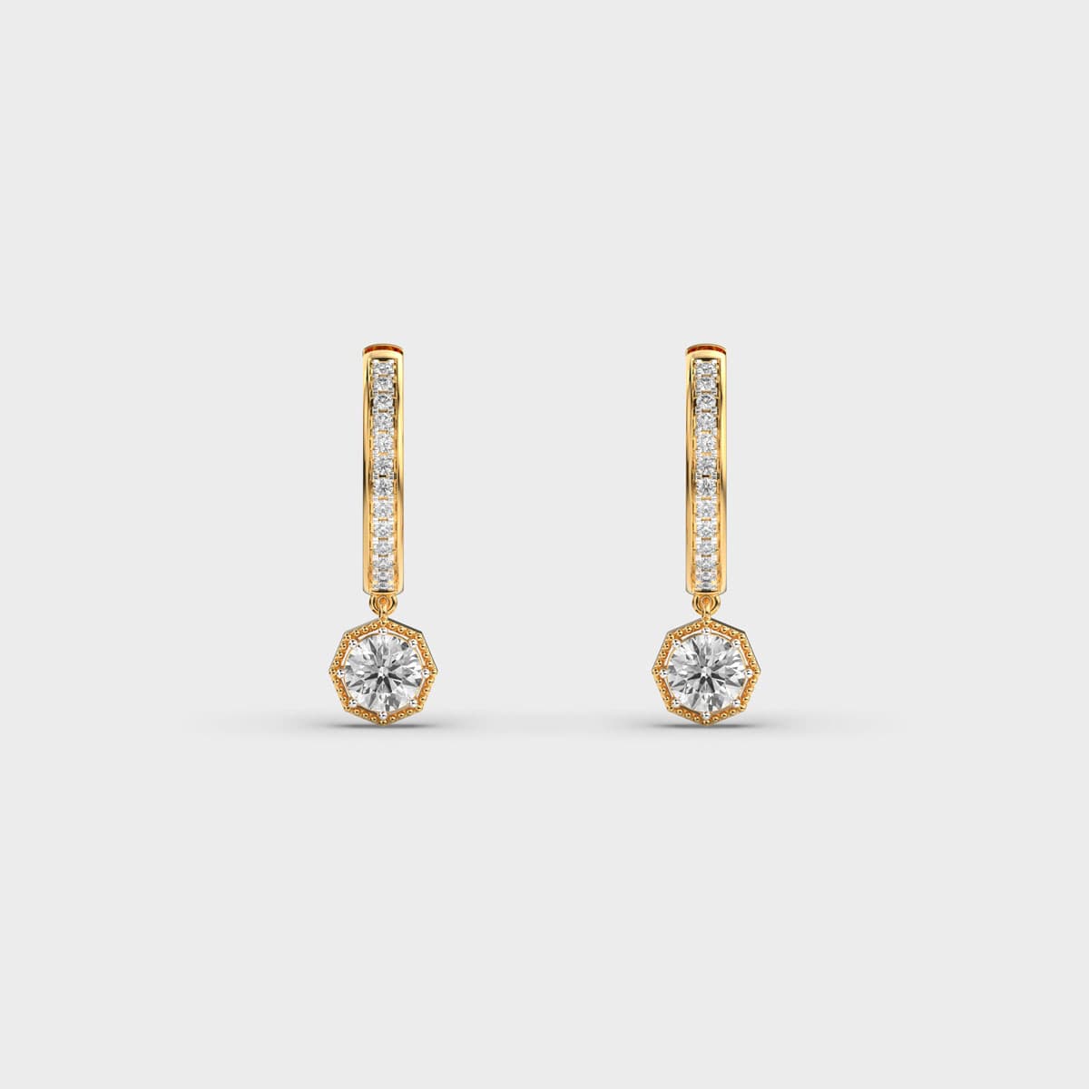 Milgrain Drop Diamond Hoop Earrings