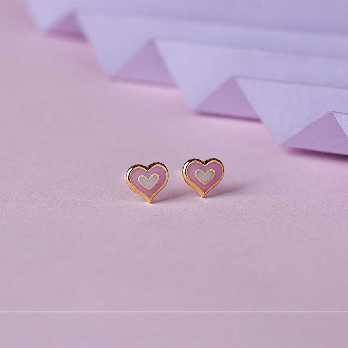 Small Pink Heart Ear Studs For Kids