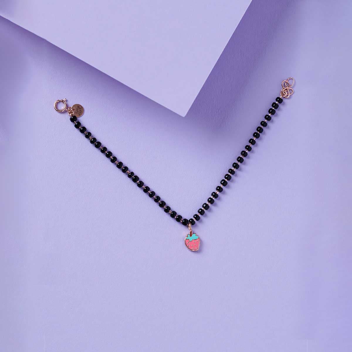 Strawberry Black Beaded Bracelet For Kids